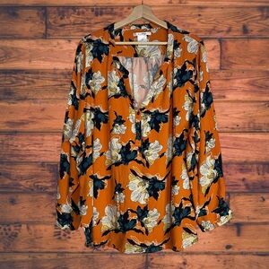 K. Jordan Orange Floral Long Sleeve Blouse 3X